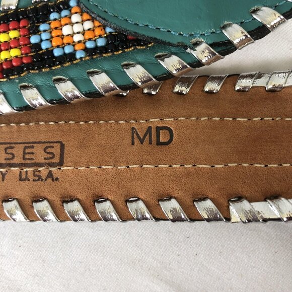Enterprises Beaded Leather Belt Womens Medium Turquoise Western Buckle USA 408 - Picture 14 of 16